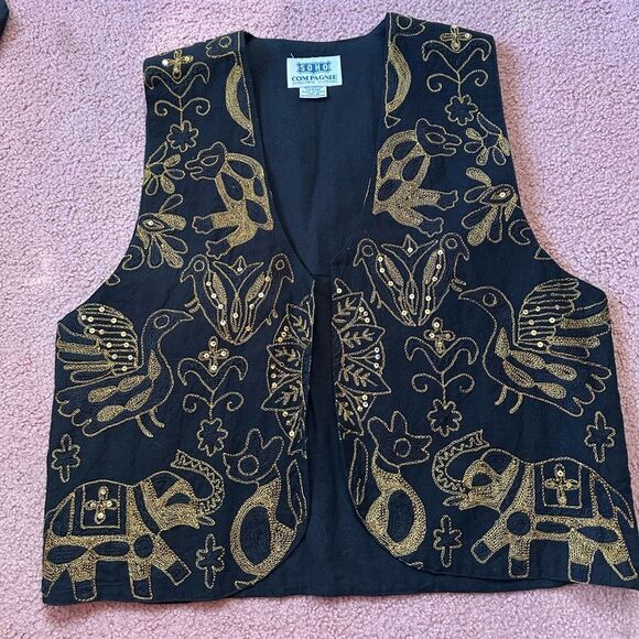 Like New Vintage Black and Gold Embroidered Vest Made in India 100% cotton - Picture 1 of 5